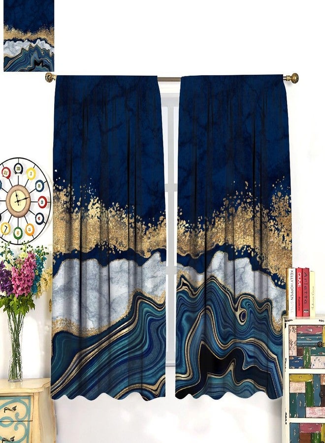 YSWOW Navy Blue Marble Blackout Curtains Abstract Modern Silver Gold Cracked Art Printed Window Drapes for Bedroom Room Decor Fabric 2 Panel 42x45 Inch 30% Shading Rate - Image 3